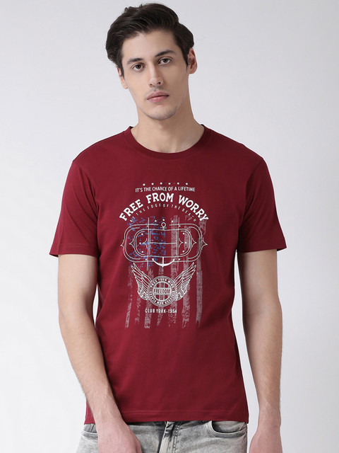 

Club York Men Maroon Printed Round Neck T-shirt