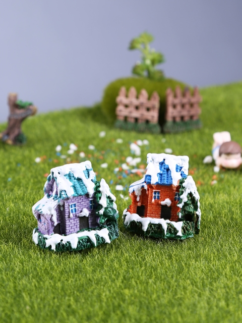 

TAYHAA Set of 2 Snowy Small Colorful Garden Miniature Houses, Multi