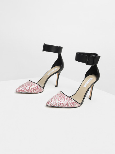 

CHARLES & KEITH Women Red & Black Printed Pumps