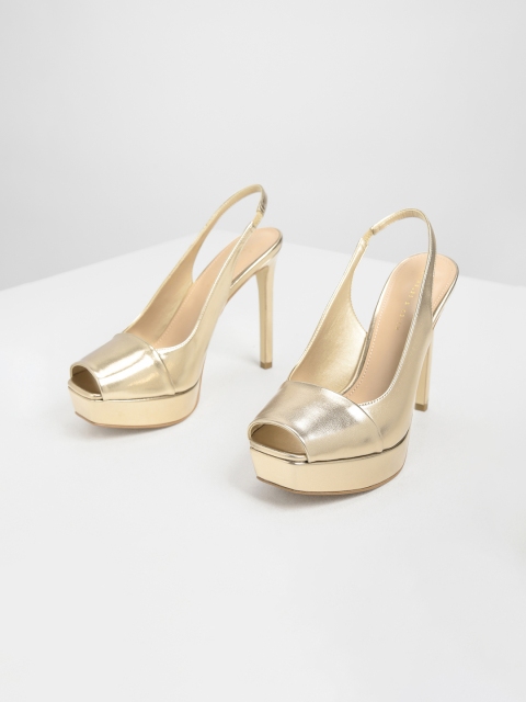 

CHARLES & KEITH Women Gold-Toned Solid Peep Toes