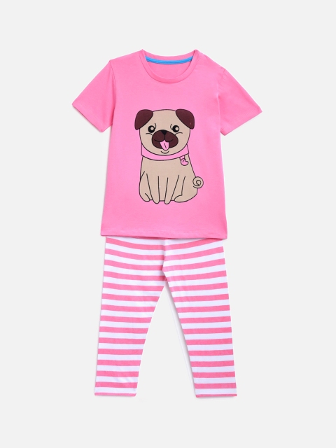 

KIDSCRAFT Girls Pink & White Printed T-shirt with Leggings
