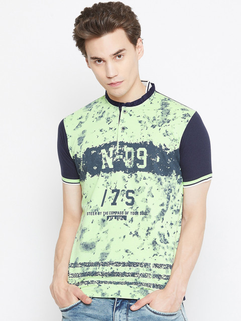 

Duke Men Green Printed Mandarin Collar T-shirt