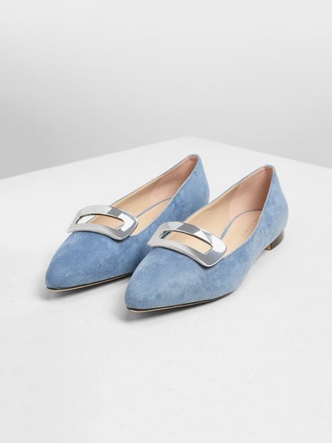 

CHARLES & KEITH Women Blue Solid PU Open Toe Flats