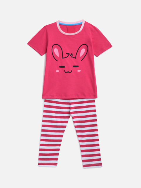

KIDSCRAFT Girls Fuchsia & White Printed T-shirt with Leggings