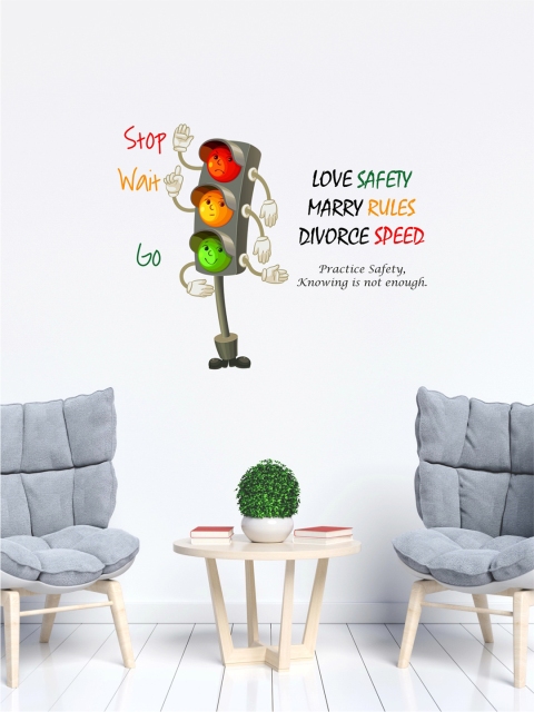 

rawpockets Multicoloured Traffic Signal Awarness PVC Vinyl Wall Sticker, Multi