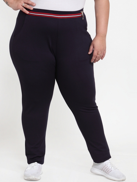 

plusS Women Navy Blue Solid Slim-Fit Treggings