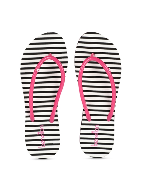 

United Colors of Benetton Women Pink & Black Striped Thong Flip-Flops