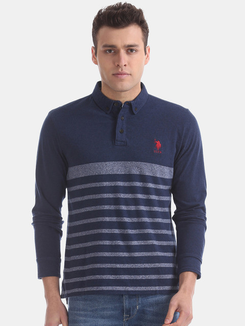 

U.S. Polo Assn. Men Blue Striped Polo Collar T-shirt