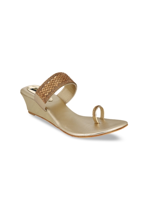 

Shoetopia Women Gold-Toned Embellished Wedges