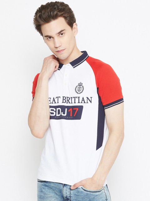 

Duke Men White Printed Polo Collar T-shirt