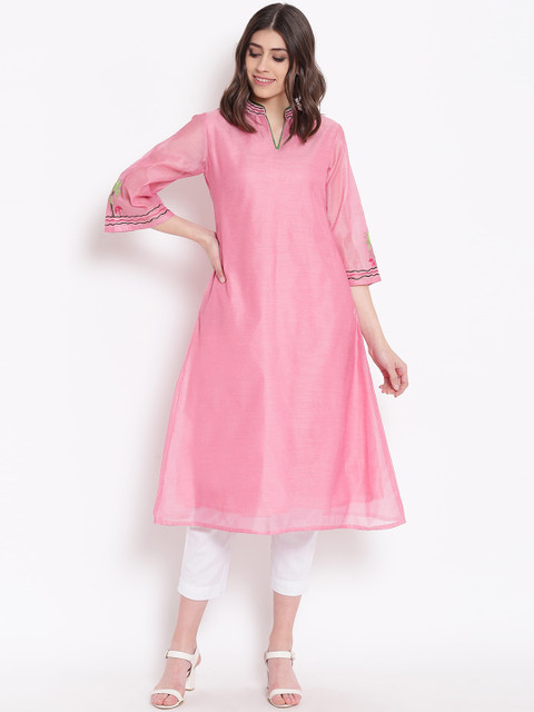 

Shakumbhari Women Pink Embroidered A-Line Kurta