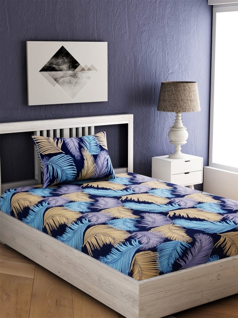 

EverHOME Blue & Purple Floral 144 TC Cotton 1 Single Bedsheet with 1 Pillow Cover