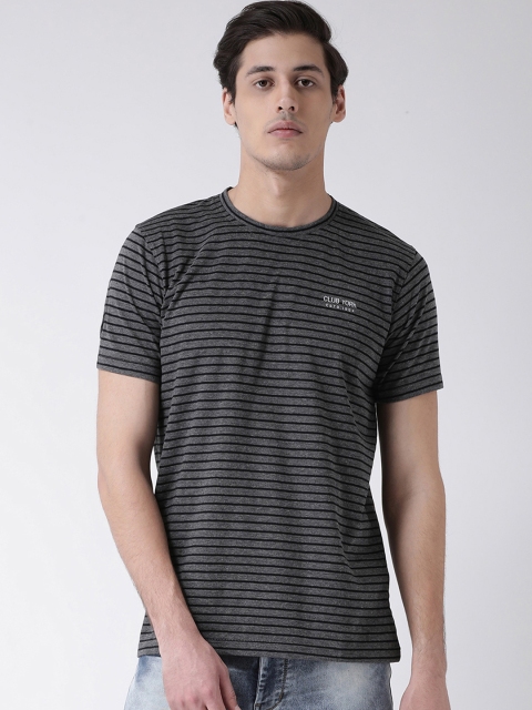 

Club York Men Charcoal Grey & Black Striped Round Neck T-shirt