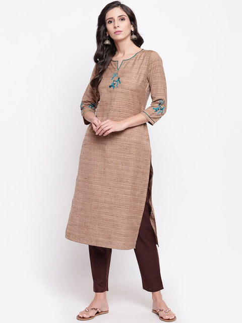 

Shakumbhari Women Brown Embroidered Straight Kurta