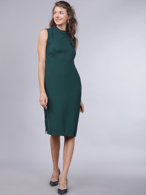 

Tokyo Talkies Women Green Solid Sheath Dress