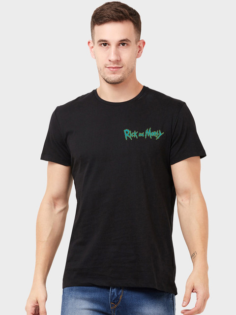 

Free Authority Men Black Rick Morty Printed Round Neck Pure Cotton T-shirt