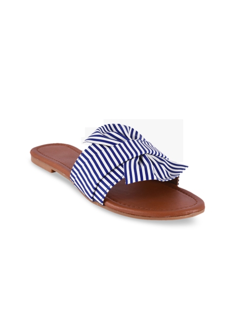 

BuckleUp Women Blue & White Nautical Striped Open Toe Flats