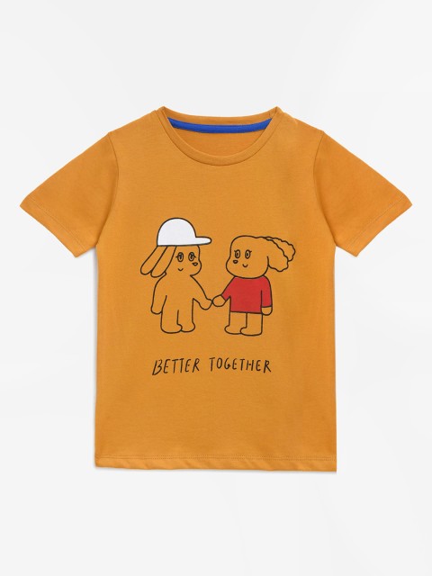 

KIDSCRAFT Girls Orange Printed Round Neck T-shirt