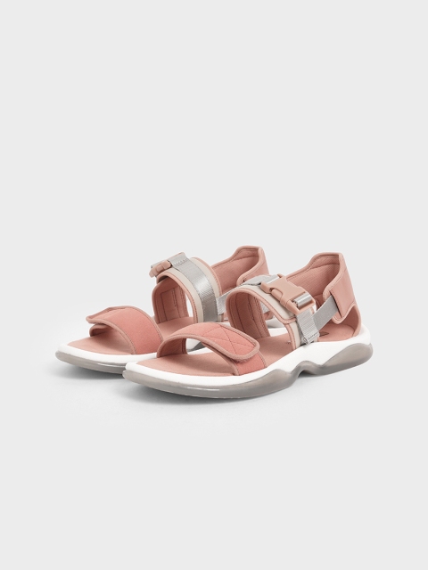 

CHARLES & KEITH Women Pink & Grey Colourblocked Open Toe Flats