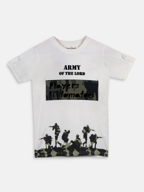 

Lil Tomatoes Boys White Camouflage Printed Round Neck T-shirt
