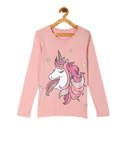 

The Childrens Place Girls Pink Glitter Printed Round Neck T-shirt
