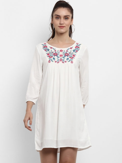 

KVL Women White & Pink Embroidered Fit and Flare Dress