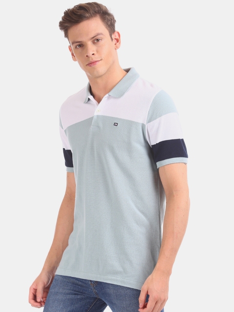

Arrow Sport Men Blue & White Colourblocked Polo Collar T-shirt