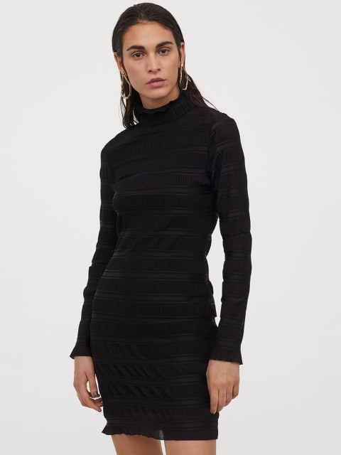 

H&M Women Black Solid Turtleneck Dress