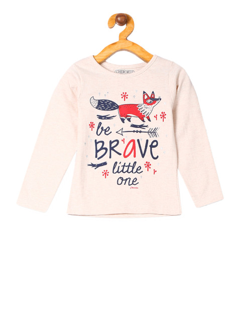 

Cherokee Girls Beige Printed Round Neck T-shirt