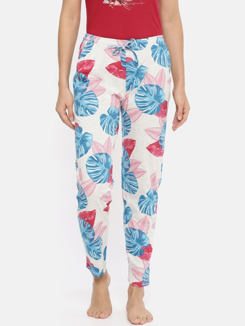 

Red Rose Women Grey Melange & Blue Printed Lounge Pants