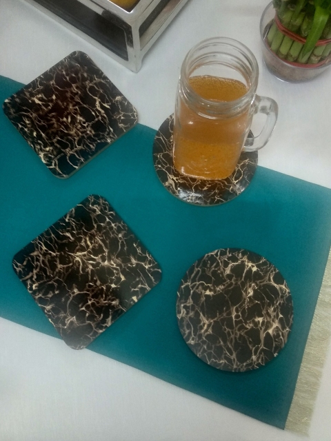 CRAYTON Unisex Set Of 6 Black Marble Design Bamboo Coasters
