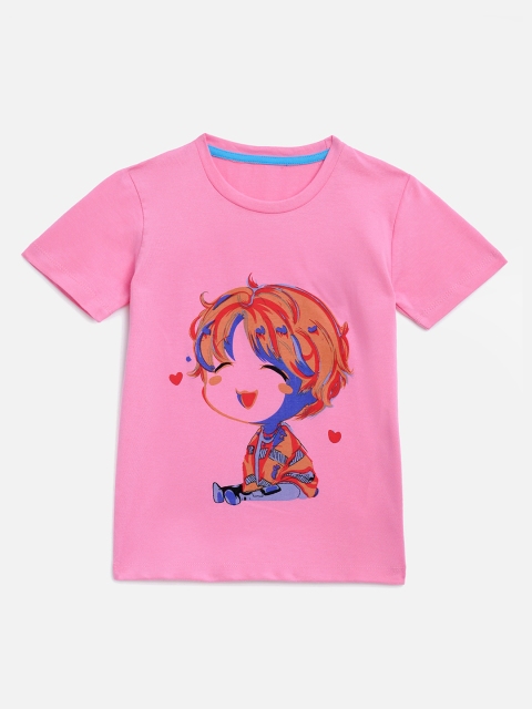 

KIDSCRAFT Girls Pink Printed Slim Fit Round Neck T-shirt