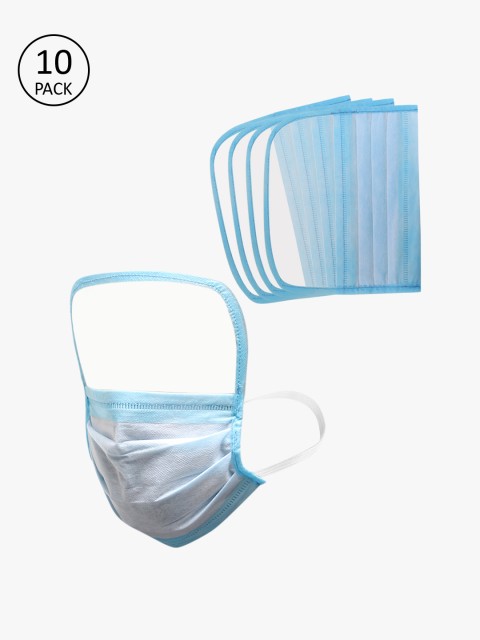 

yelloe Adults Blue 10 Pcs 3-Ply Disposable Masks With Attached Eye Shield