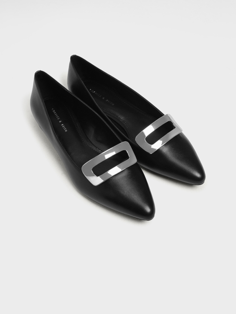 

CHARLES & KEITH Women Black Solid Ballerinas