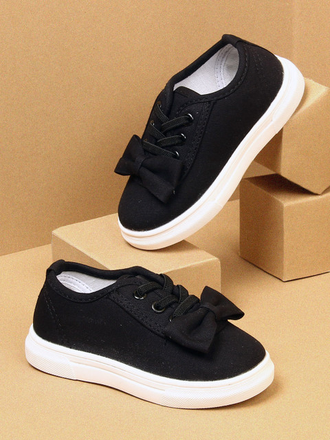 

Walktrendy Unisex Kids Black Lace Sneakers With Bow