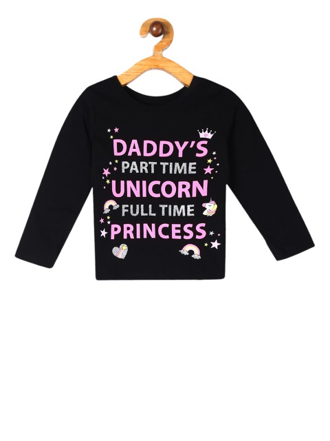 

The Childrens Place Infant Girls Black & Pink Printed Embellished Round Neck T-shirt