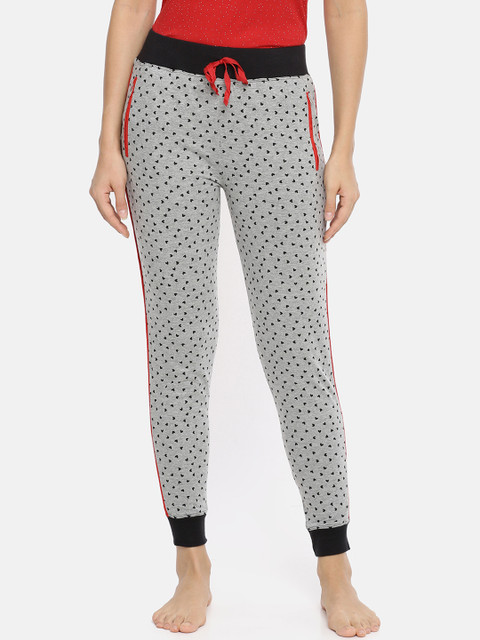 

Red Rose Women Grey Melange & Black Printed Lounge Pants T095