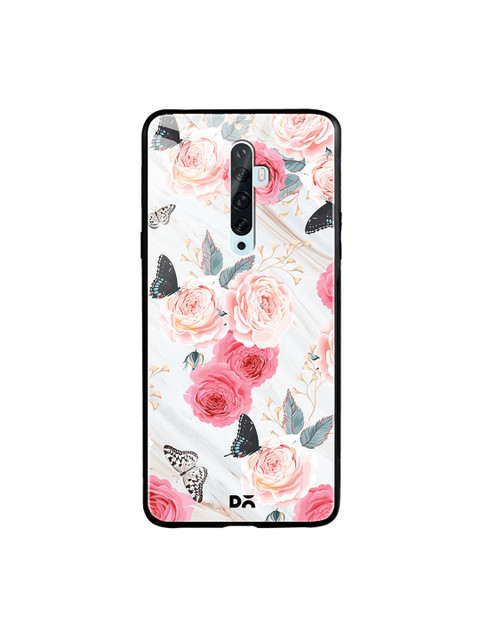 

DailyObjects Blue & Pink Printed Flowers Oppo Reno 2F Marble Glass Mobile Cover