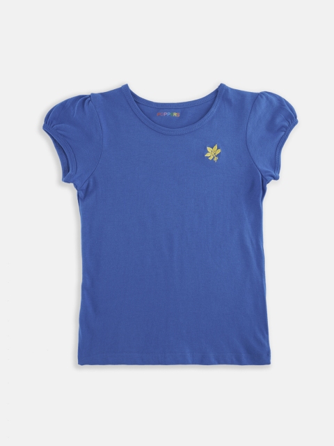 

POPPERS by Pantaloons Girls Blue Solid Round Neck T-shirt