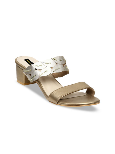 

Milano Torre Women Gold-Toned & Grey Colourblocked Embellished Block Heels