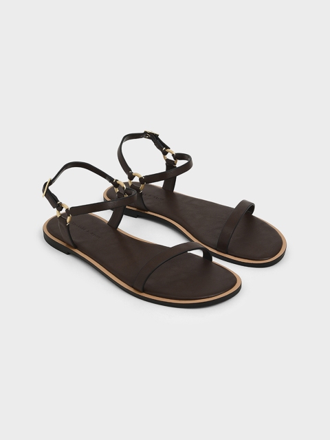 CHARLES & KEITH Women Brown Solid PU Open Toe Flats