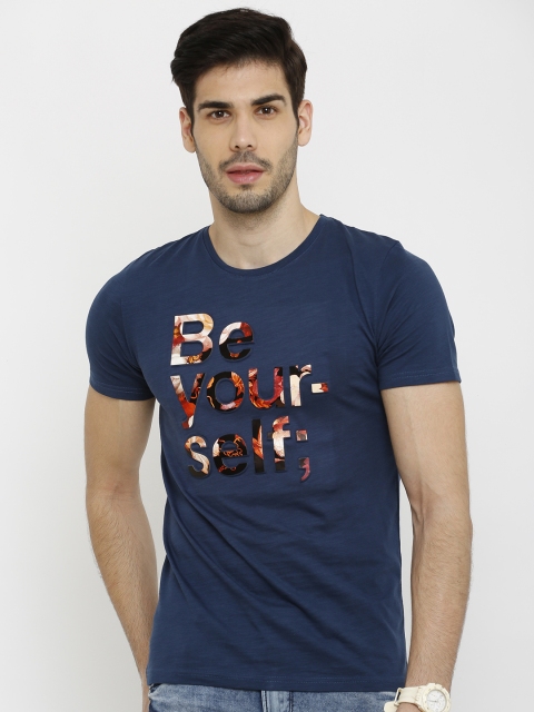 

Rex Straut Jeans Men Navy Blue Printed Round Neck Slim Fit T-shirt
