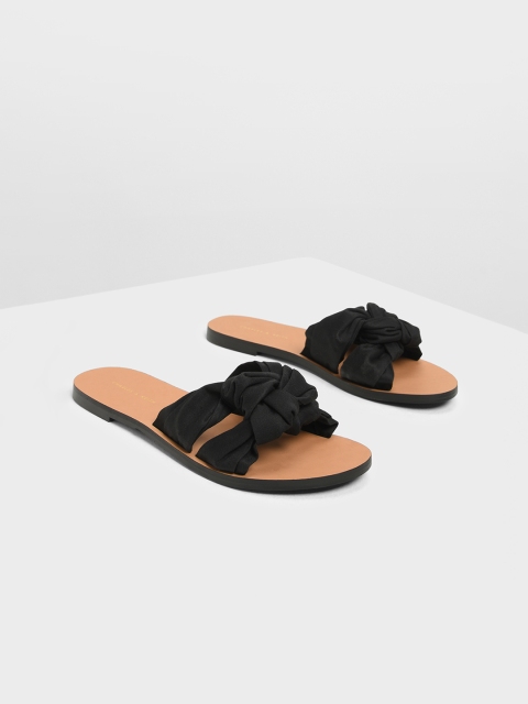 

CHARLES & KEITH Women Black Solid PU Open Toe Flats