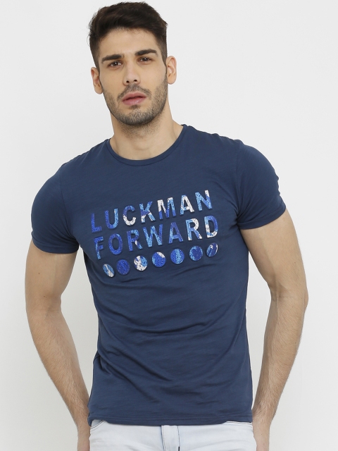 

Rex Straut Jeans Men Navy Blue Printed Round Neck T-shirt