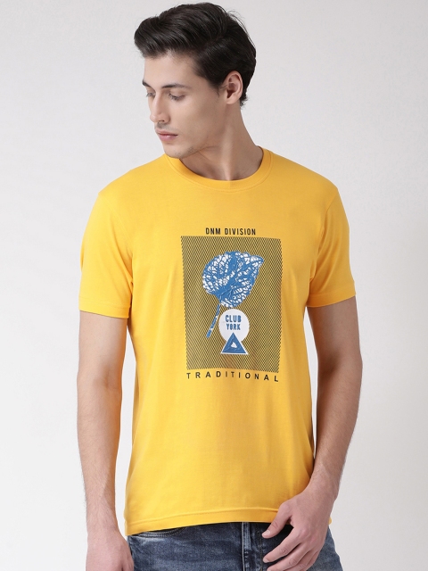 

Club York Men Yellow Printed Round Neck T-shirt