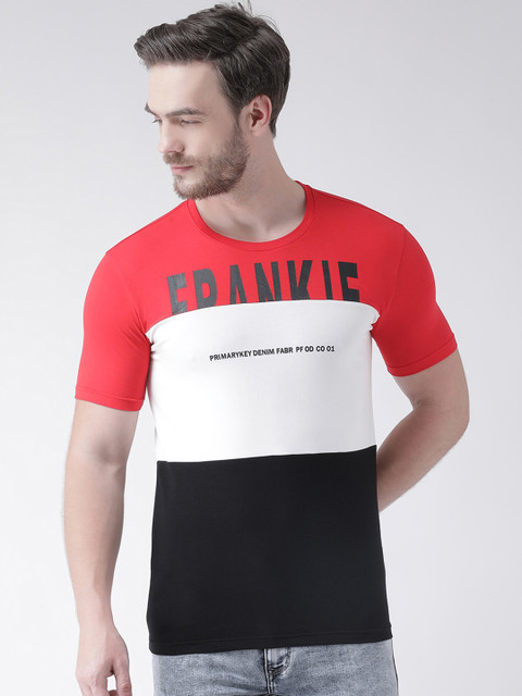 

Rex Straut Jeans Men Red & White Colourblocked Round Neck T-shirt