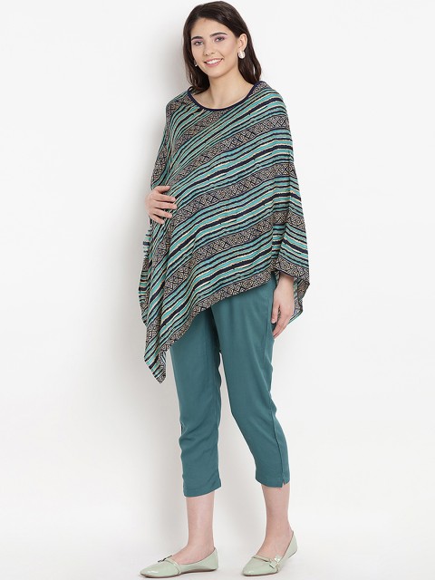

Mine4Nine Women Green Striped Maternity Kaftan Top