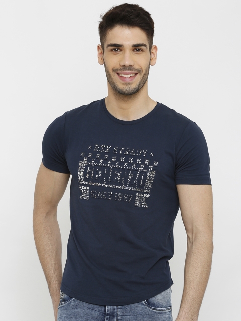 

Rex Straut Jeans Men Navy Blue Printed Round Neck T-shirt