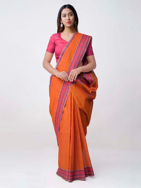 

Unnati Silks Orange & Pink Pure Cotton Woven Design Handloom Chettinad Saree