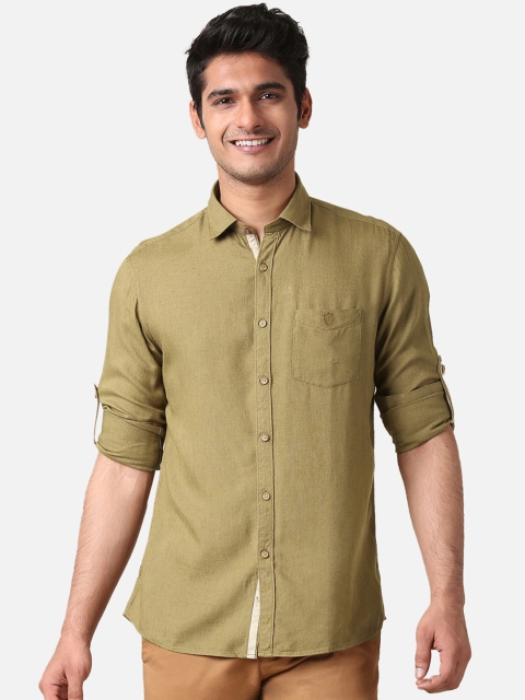 

True Blue Men Olive Green Slim Fit Solid Casual Shirt